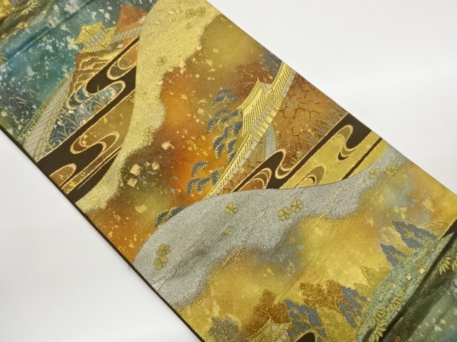 JAPANESE FUKURO OBI / WOVEN SCENERY OF GARDEN